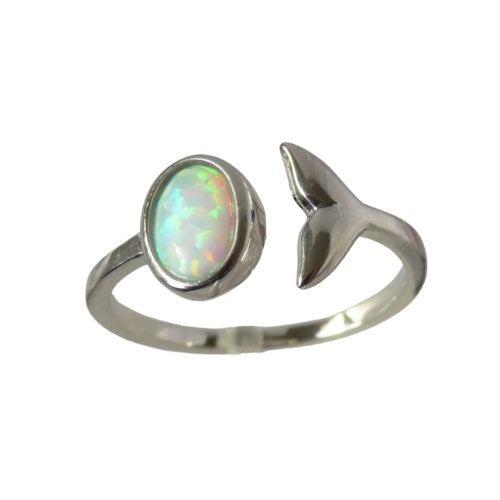 Opal Whale Tail Silver Adjustable Ring