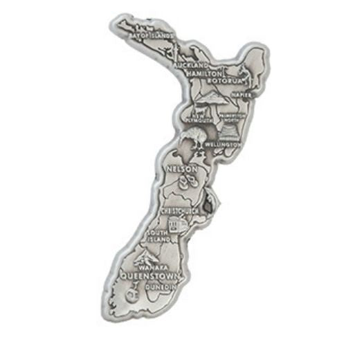 New Zealand Map Magnet Pewter