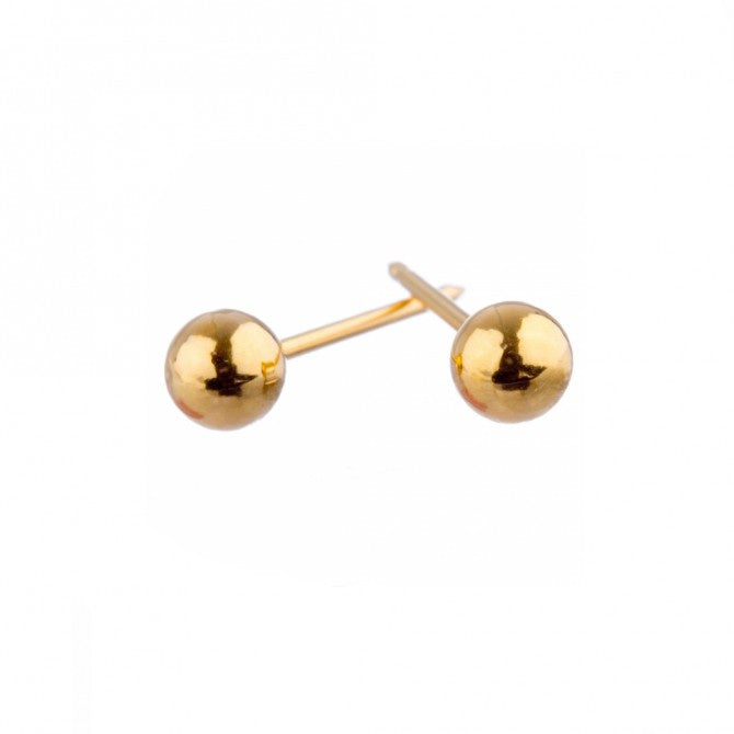 Ball Stud Earrings - Rhodium Plated - Yellow Gold - 5mm