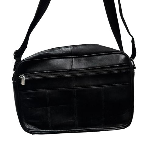 Black Leather Manbag with Phone Pouch