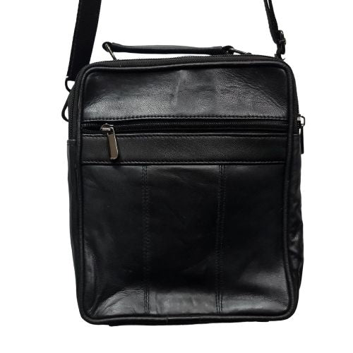 Black Leather Manbag with Handle - Small