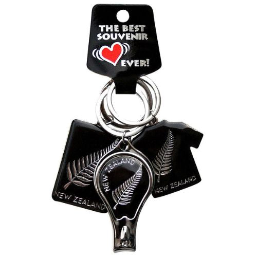 NZ Silver Fern Black Keyring 3 Pack