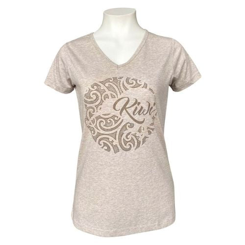 Adults Ladies Kiwi Tee Shirt - Oatmeal Marl