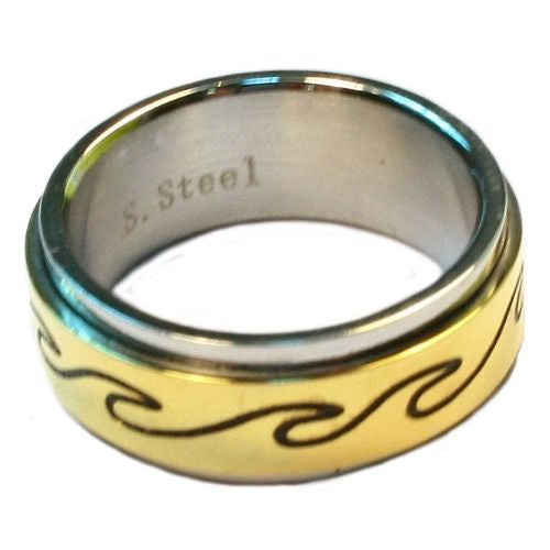 Spinning Wave Stainless Steel & Gold Finish Ring