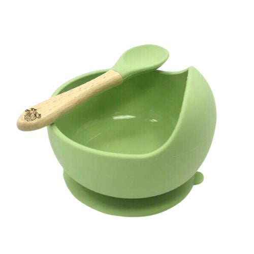 Silicone Suction Bowl & Spoon - Green