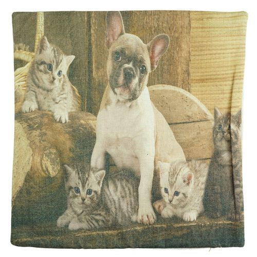 Puppy & 4 Kittens Cushion Cover