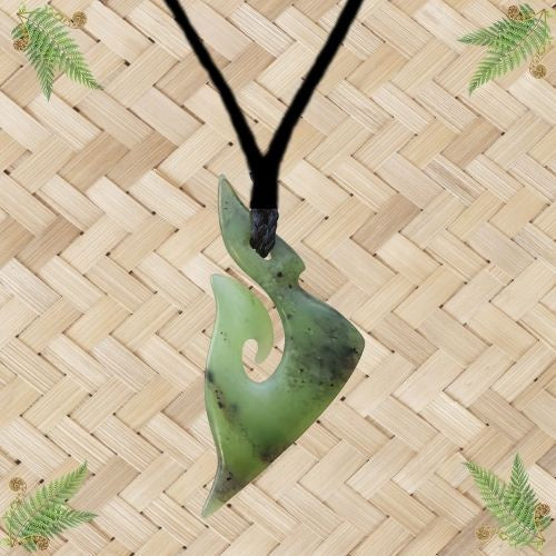 NZ Greenstone Fish Hook Pendant - 65mm