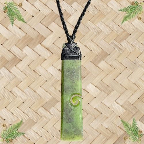NZ Greenstone Toki Koru Pendant - 106mm