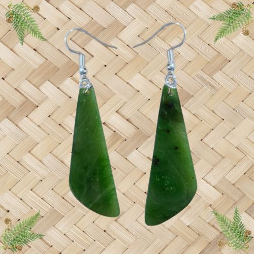 NZ Greenstone Triangle Drop Earrings - 51mm