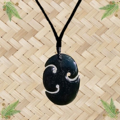 NZ Greenstone Triple Koru Oval Pendant - 50mm