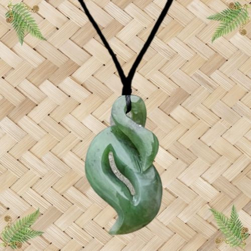 NZ Greenstone Twist Pendant - 47mm