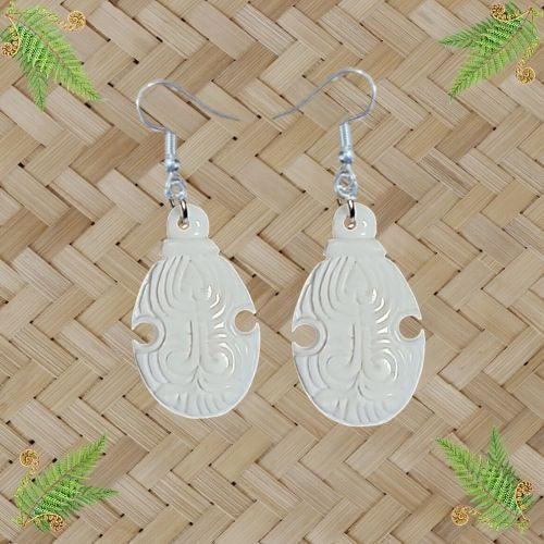 Bone Carved Engraved Club Earrings - 32mm