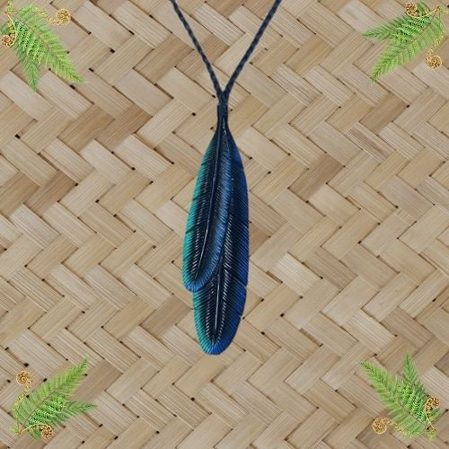 Tui Double Feather Bone Pendant - 110mm