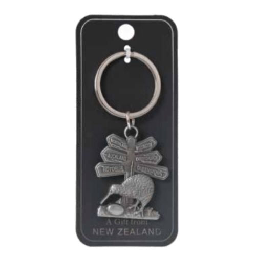 Kiwi & Egg Signpost Metal Keyring