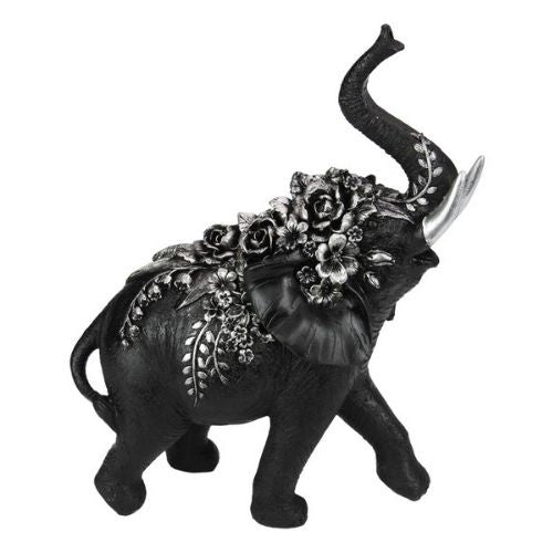 Black & Silver Floral Elephant - 30cm