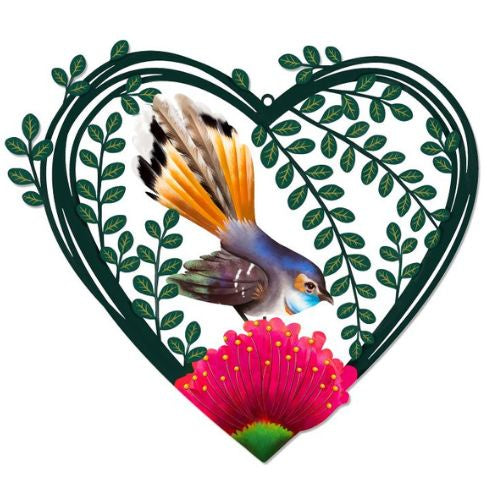 Fantail Native Bird in Heart Wall Art