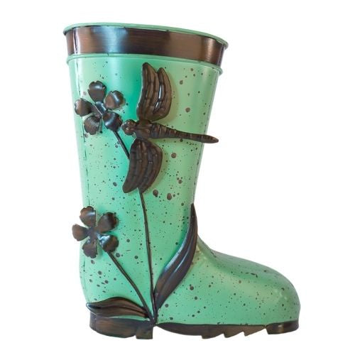 Metal Gumboot Planter - Green