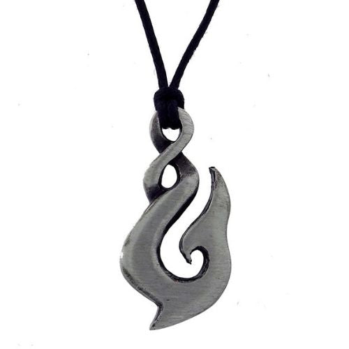 Fish Hook Twist Pewter Pendant