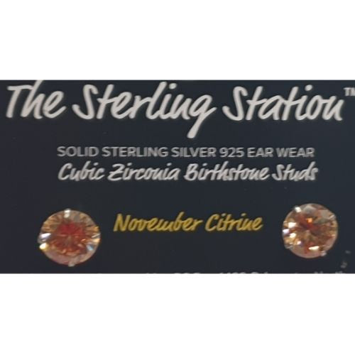 Cubic Zirconia Birthstone Studs - November Citrine