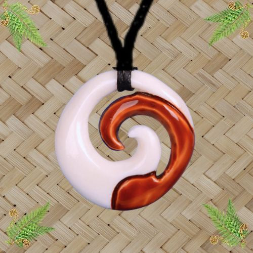 Bone Koru with Stain Pendant - 30mm