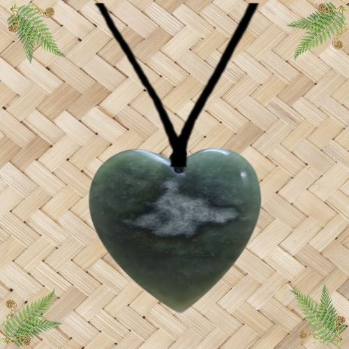 NZ Greenstone Heart Pendant - 50mm.