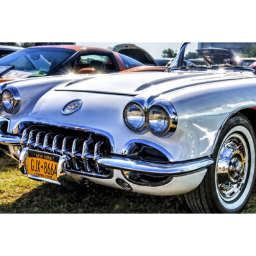 White Corvette Print on Glass