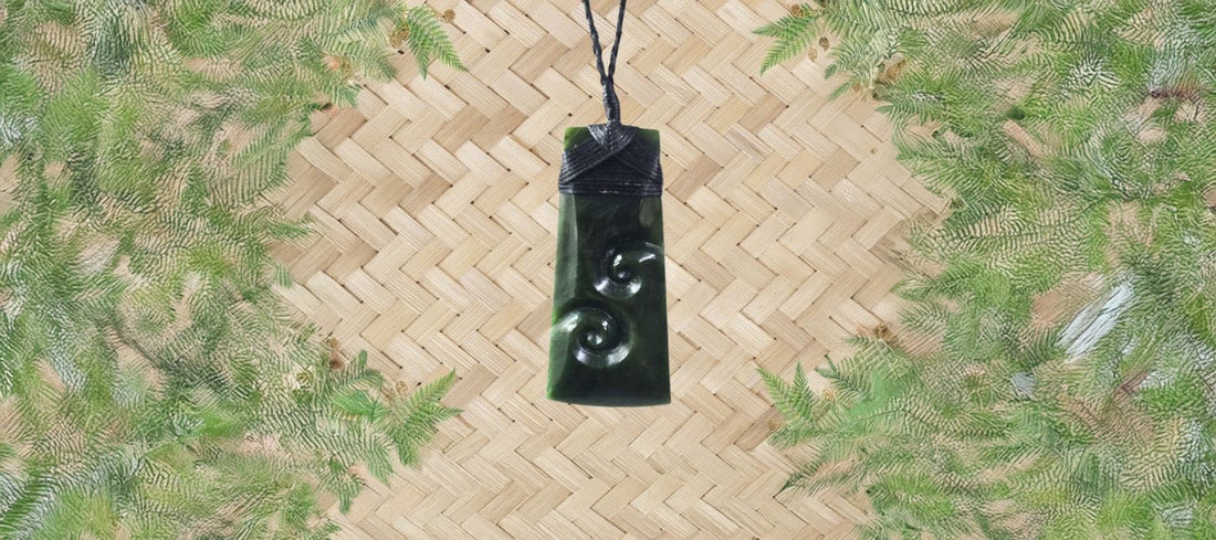 NZ Greenstone Toki with 2 Koru Pendant