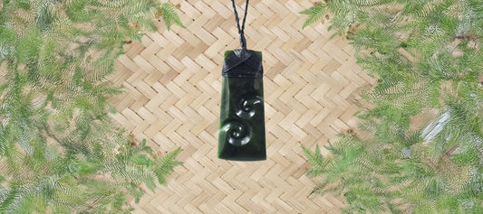 NZ Greenstone Toki with 2 Koru Pendant