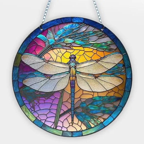 Stained glass dragonfly window suncatcher with native fern detail, a handmade gift from Creative Treasures and a thoughtful pick for New Zealand souvenirs.