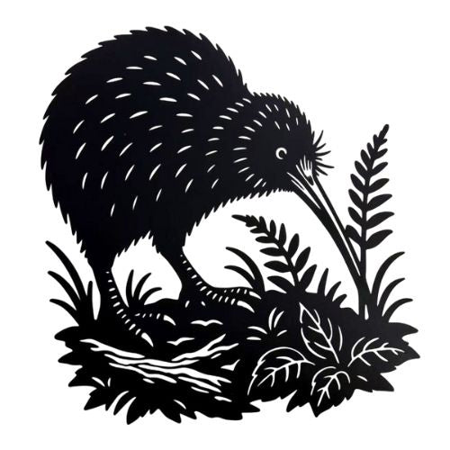 Kiwi on Forest Floor Black Silhouette Wall Art