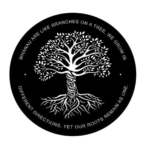 Whanau Tree of Life Black Silhouette Round