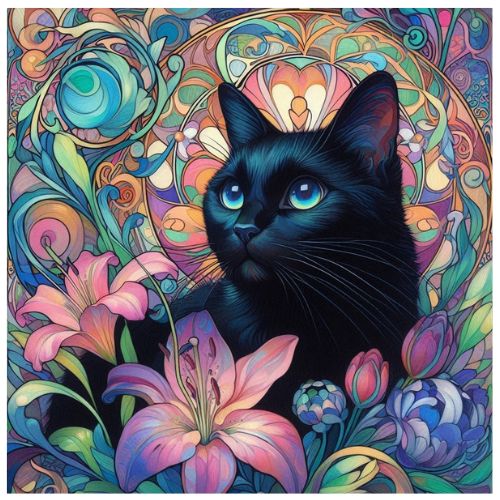 Black Cat Ceramic Coaster Set 4