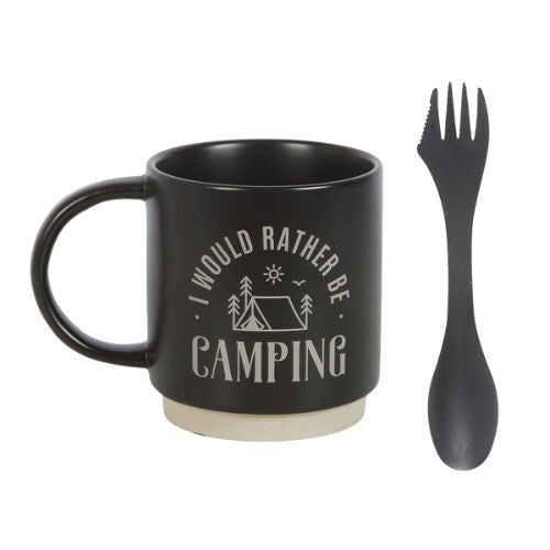 I'd Rather Be Camping Ceramic Mug with 3-in-1 Spork