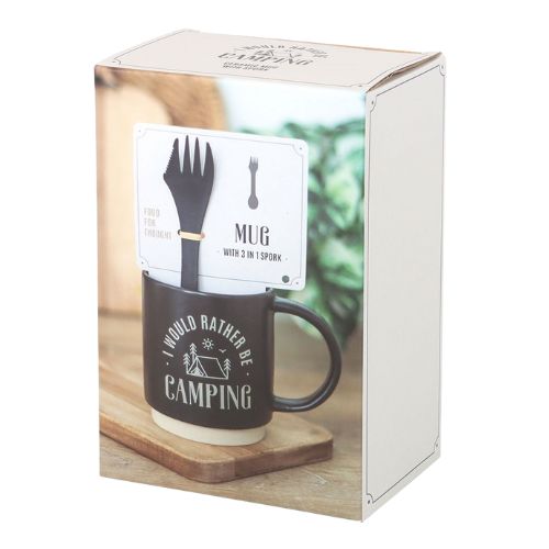 I'd Rather Be Camping Ceramic Mug with 3-in-1 Spork