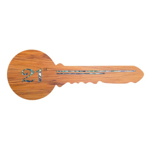 Rimu Veneer 21st Key - Paua Strip with 21 Paua Inlay