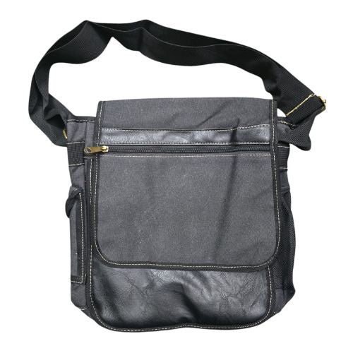 Black Canvas & Leather Shoulder Bag - Large
