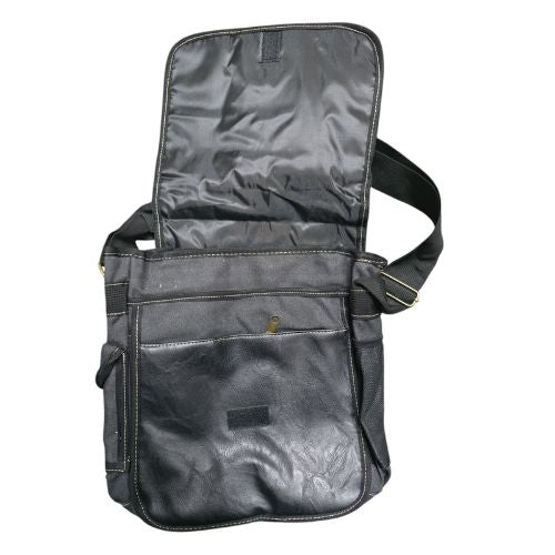 Black Canvas & Leather Shoulder Bag - Large