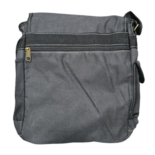 Black Canvas & Leather Shoulder Bag - Large