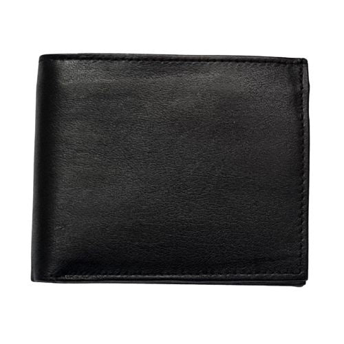 Gents Leather Wallet with Coin Pocket - Black Plain