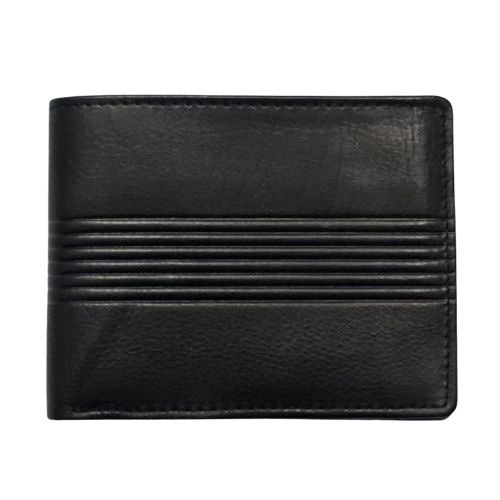 Gents Leather Wallet with Line Pattern - Black