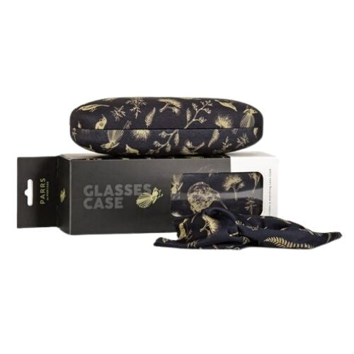 Black & Gold Birds Glasses Case