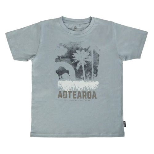 Kids Kiwi & Ponga Tee - Steel Blue