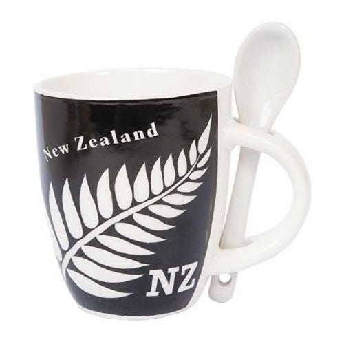 Silver Fern Ceramic Mini Mug & Spoon
