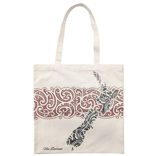 New Zealand Map Kowhaiwhai Cotton Bag