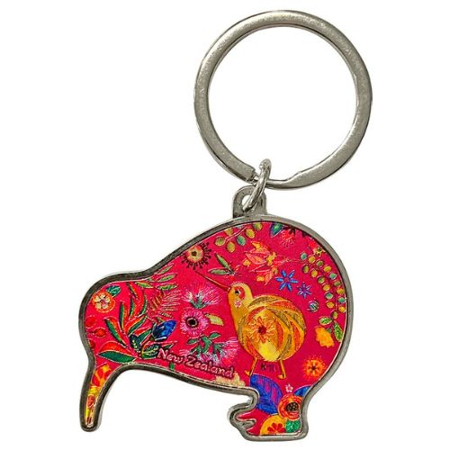 Retro Birds Double Sided Kiwi Shape Keyring