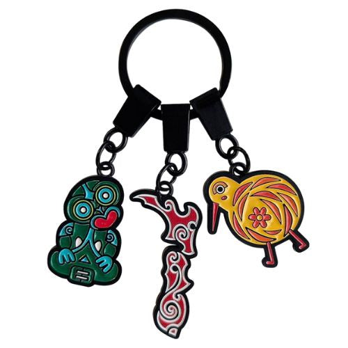 3 Charms Metal Keyring - Tiki