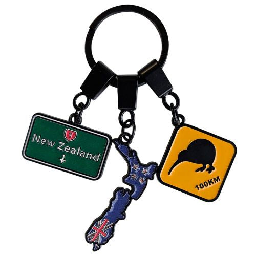 3 Charms Metal Keyring - Roadsign