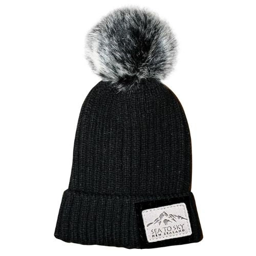 Sea To Sky Ribbed Beanie with Pom Pom - Black