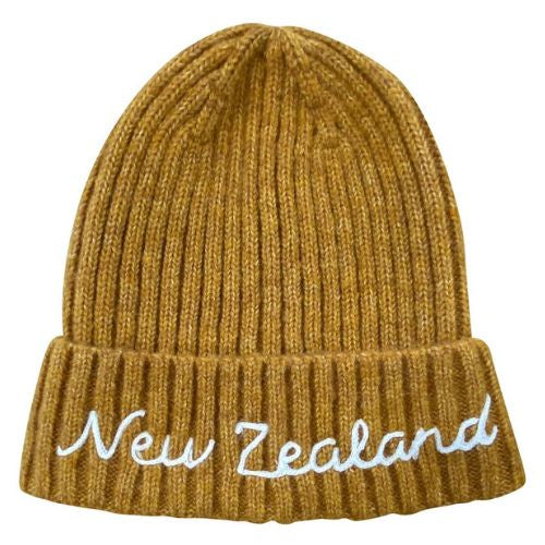 NZ Script Ribbed Beanie - Mustard