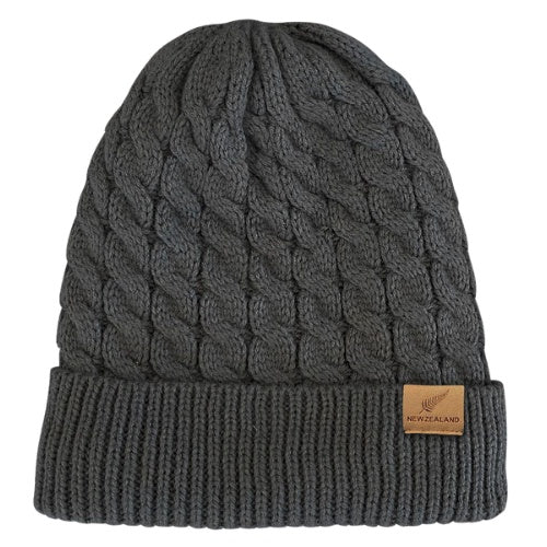Adult Cable Knit Fleece Lined Beanie - Charcoal